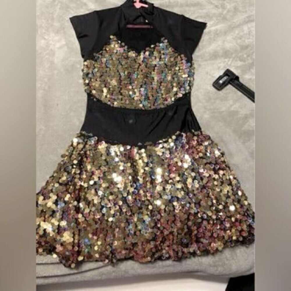 Girls Dance Costume Size Adult Small Black Gold Jazz Tap Contemporary Hip Hop